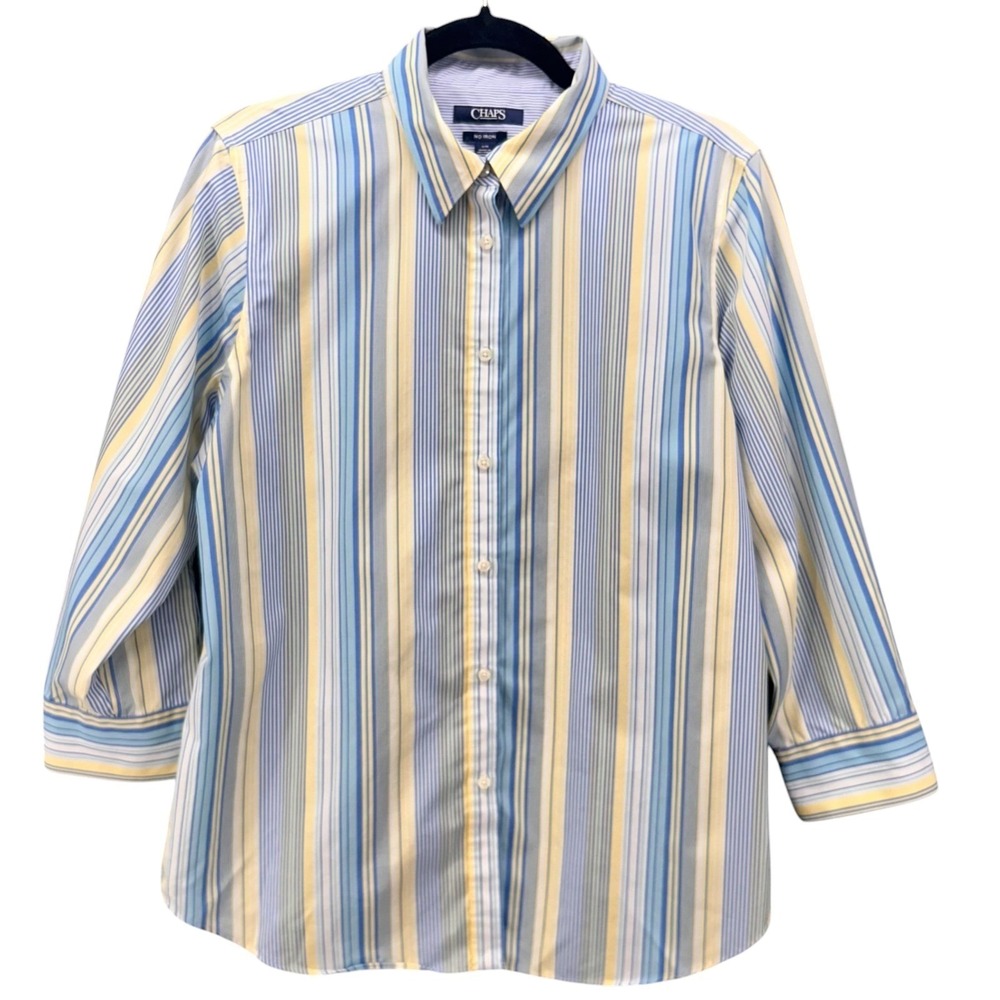 Chaps Button Up Shirt Blue Yellow Large